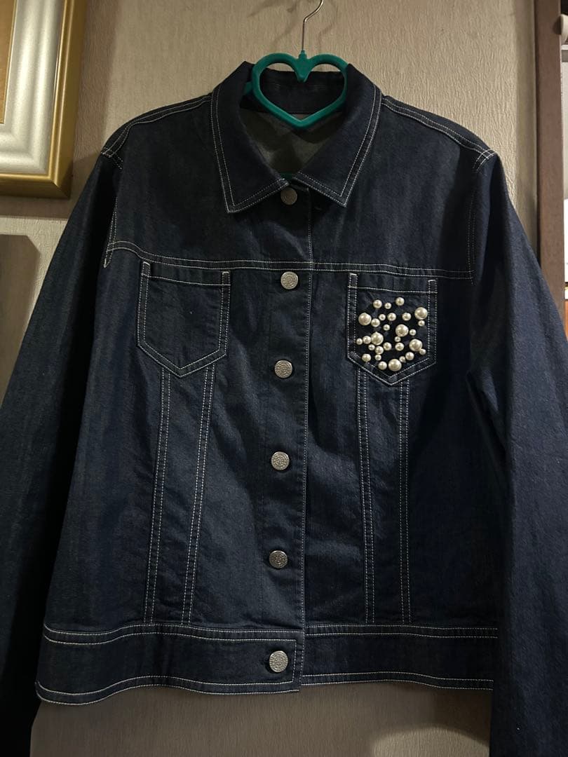ゴオリレリアン17+胸ポケットパールビーズ装飾デニムジャケット春夏57cm