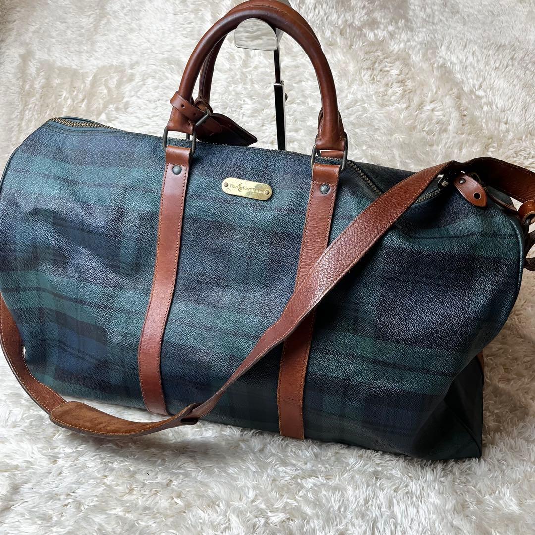 ポロラルフローレン　ボストンバッグ　2way チェック　金具　ショルダー　大容量