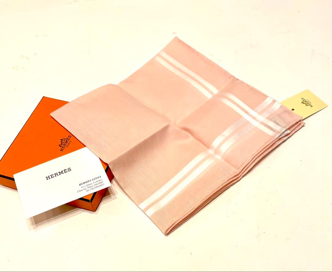 新品タグ付☆エルメス　ハンカチ　ロゴ　スカーフ　コットンスカーフ　未使用美品