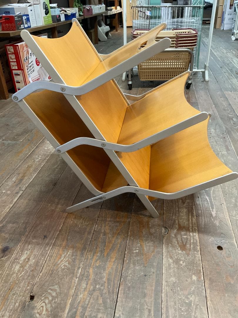 折りたたみ式木製マガジンラック 3段 ナチュラル　YCAMI　イカミ