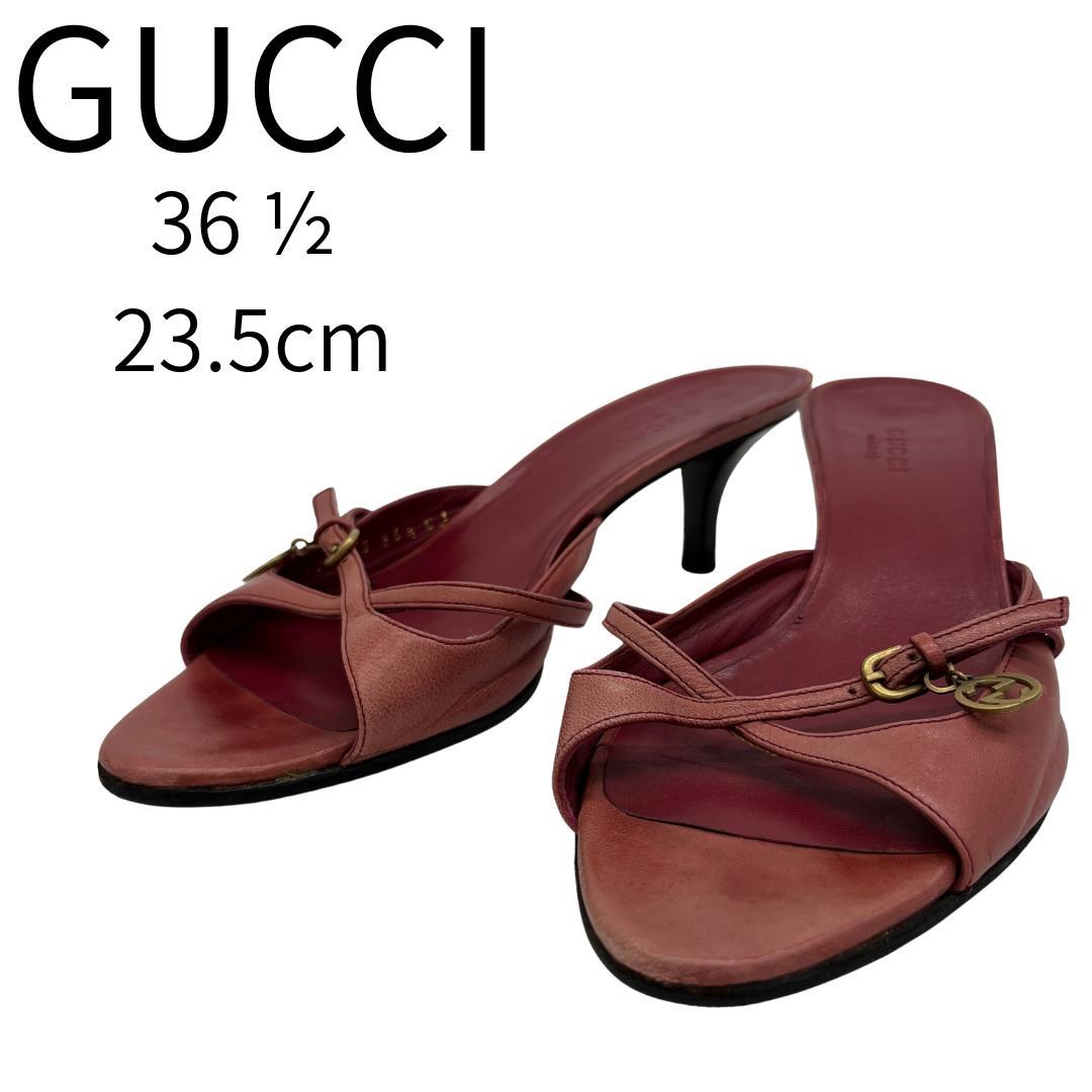 GUCCI グッチ レザー ミュール サンダル ロゴチャーム付 23.5cm