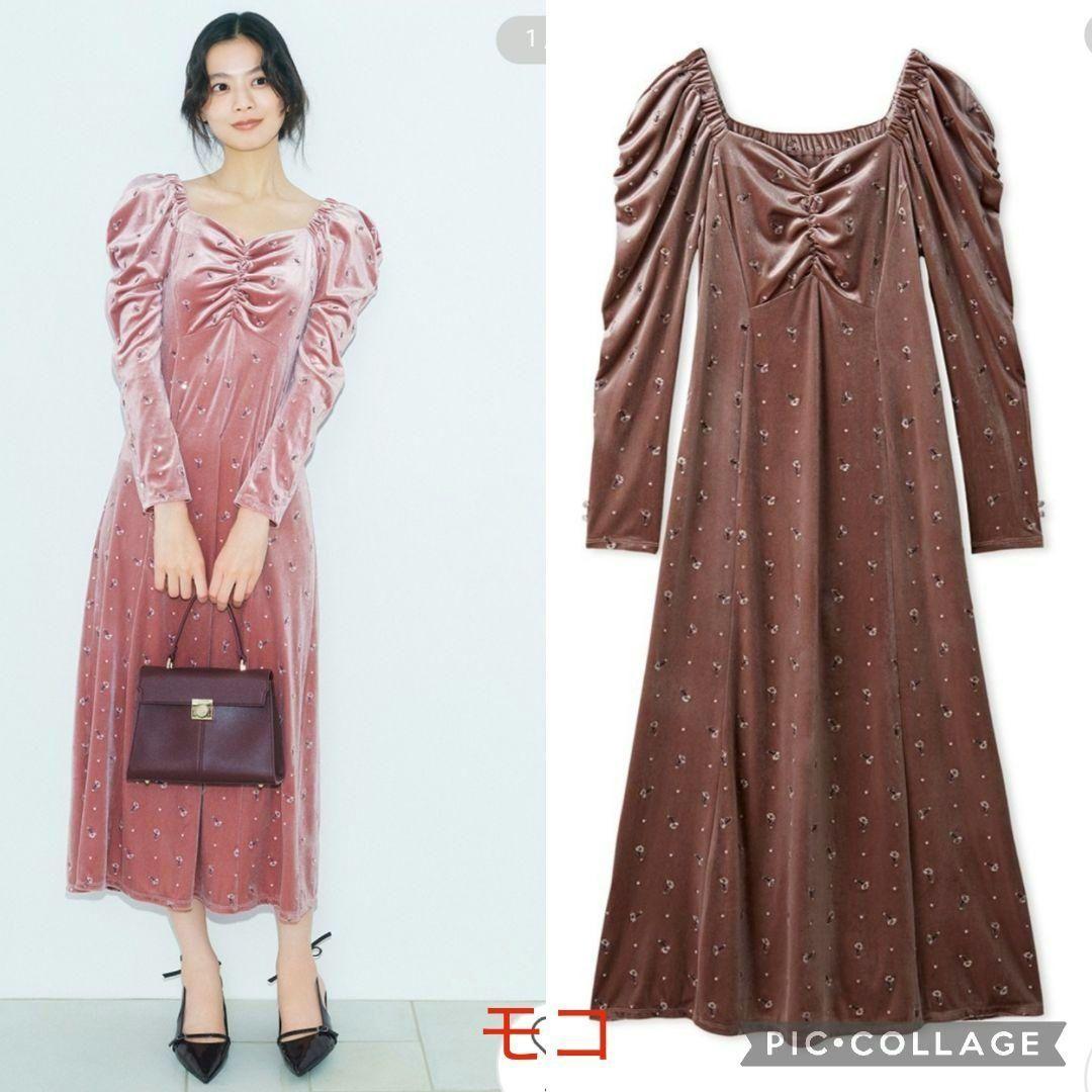 新品タグ付　エンブロイダリーベロアワンピース　ピンク　LILY BROWN