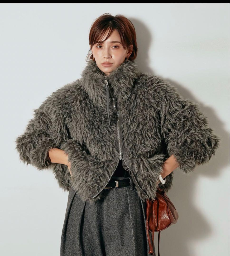 値下げ新品⭐︎ESICA エシカミックスシープファー スタンドブルゾン チャコール