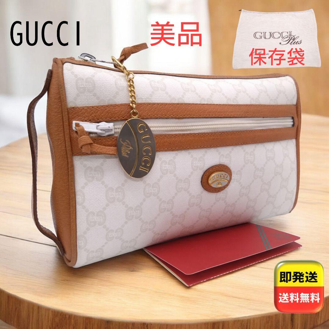 【美品】GUCCI 希少 クラッチバッグ セカンド ポーチ GGプラス総柄 白