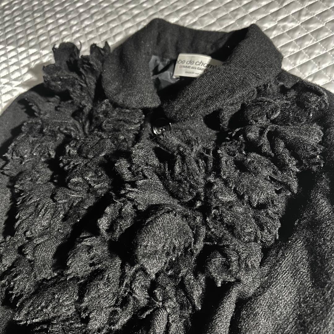 AD2003 03AW 00s ウール縮絨フリル丸襟ジャケット 黒