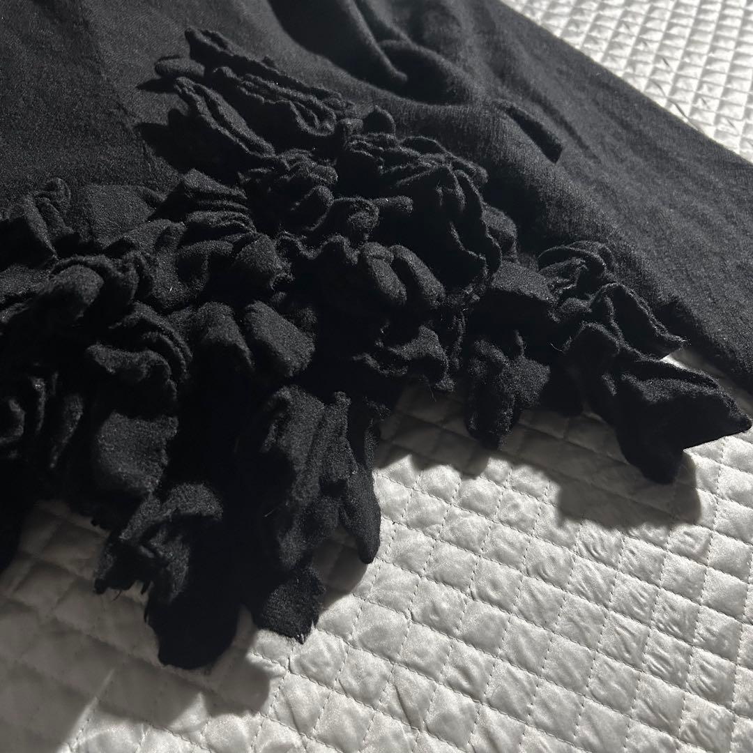 AD2003 03AW 00s ウール縮絨フリル丸襟ジャケット 黒