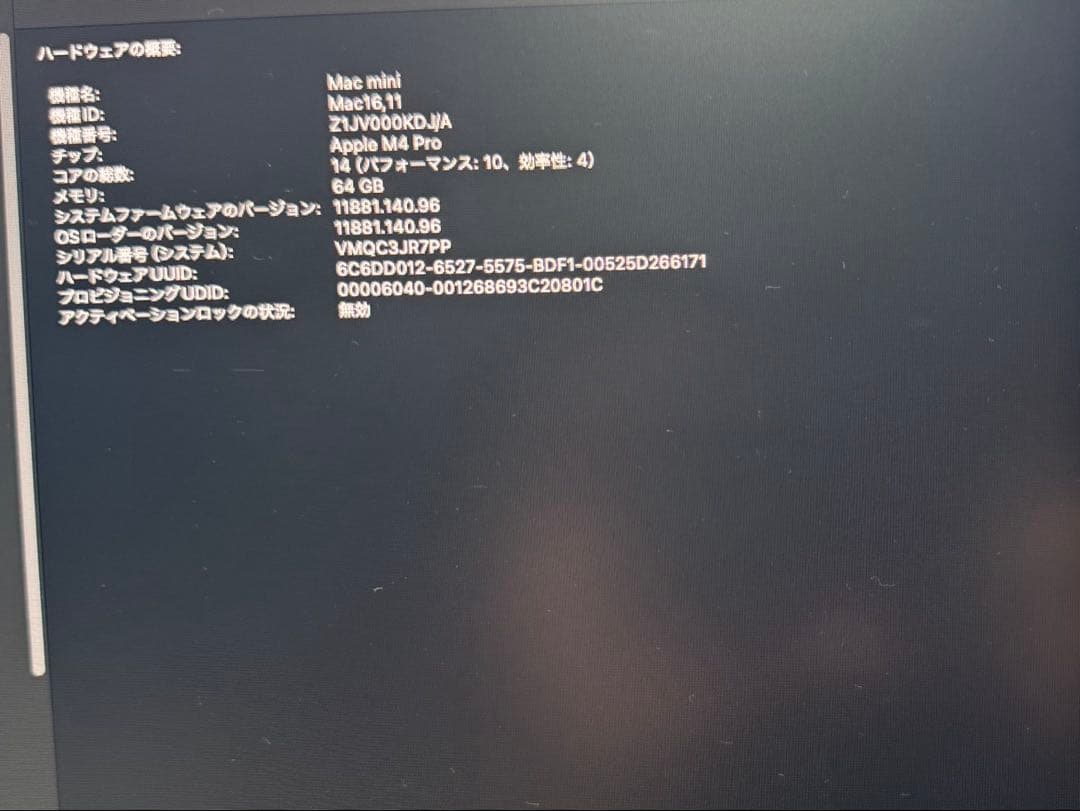 Mac mini 2024 M4pro メモリ64GB SSD 1TB