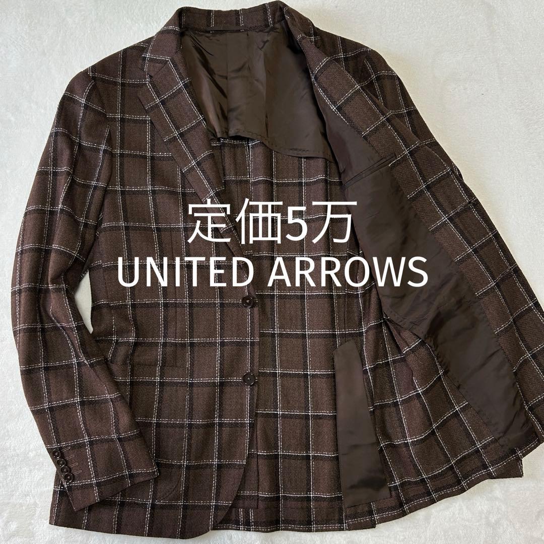 美品 ユナイテッドアローズ ウィンドペン チェック ウール ジャケット48 L