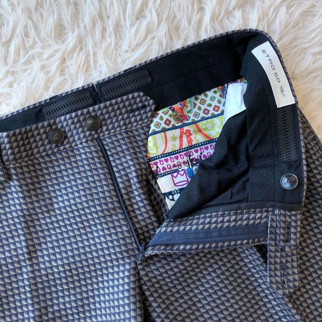 【極美品 現行 XL】エトロ　スラックス　ジオメトリック柄　ペイズリー　絹　毛