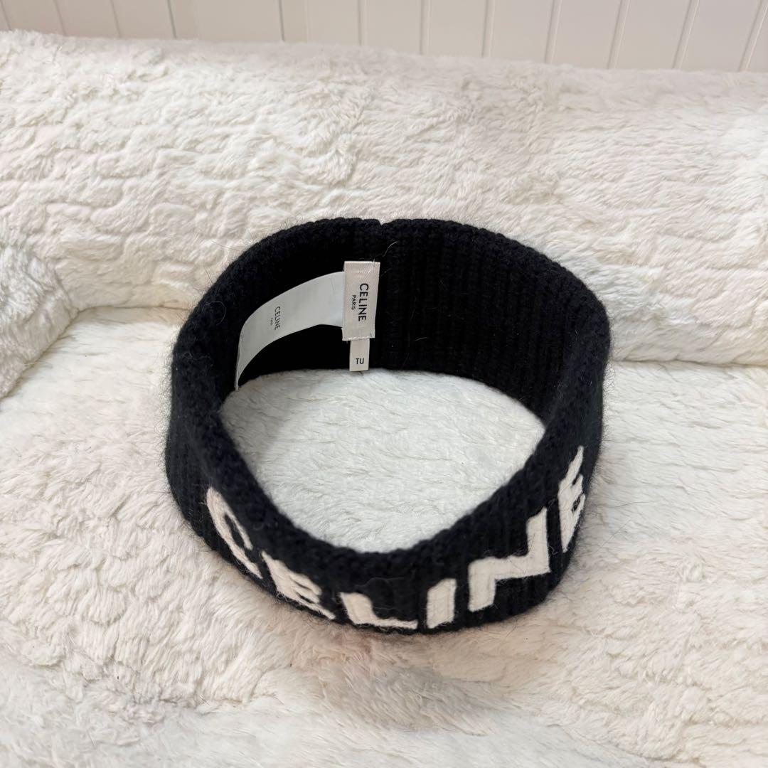 CELINE ブラック ロゴ ヘアバンド ニット ターバン セリーヌ