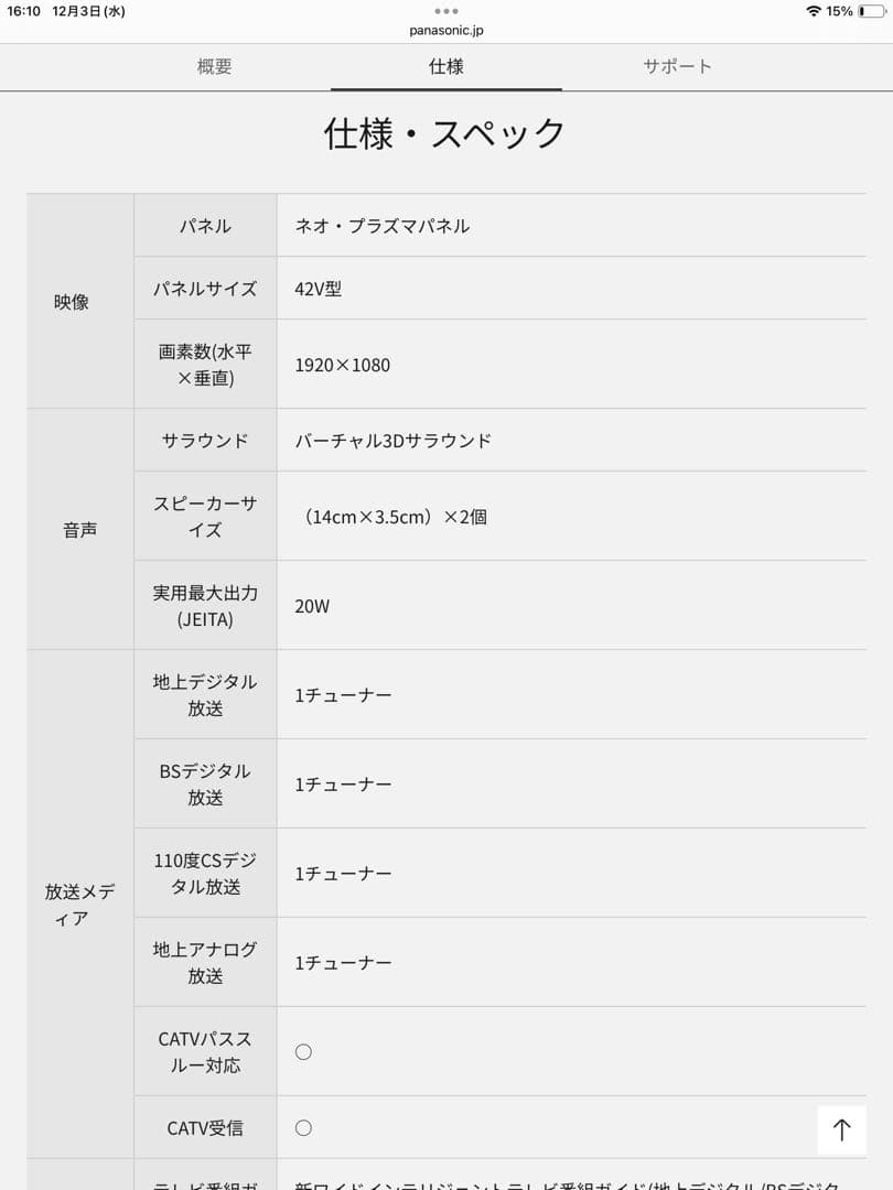 パナソニック　プラズマテレビ　VIERA TH-P42V1 [42インチ]