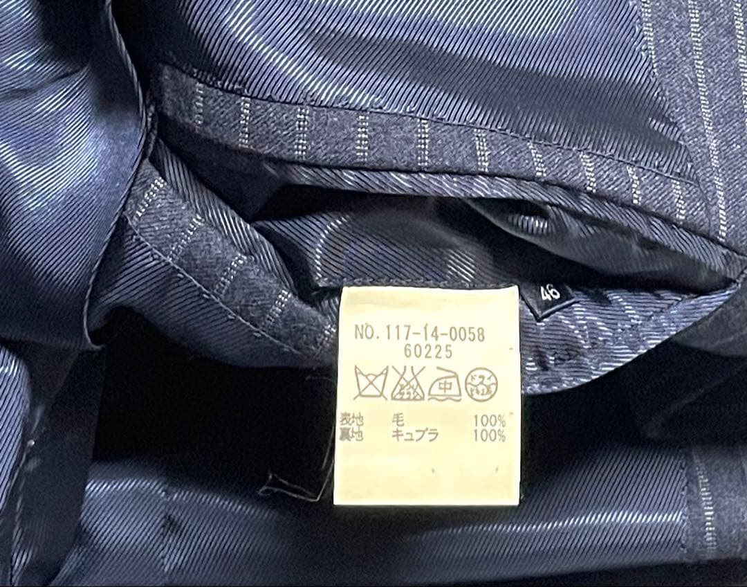 【美品】SHIPS × REDA ネイビー チョークストライプスーツ 46