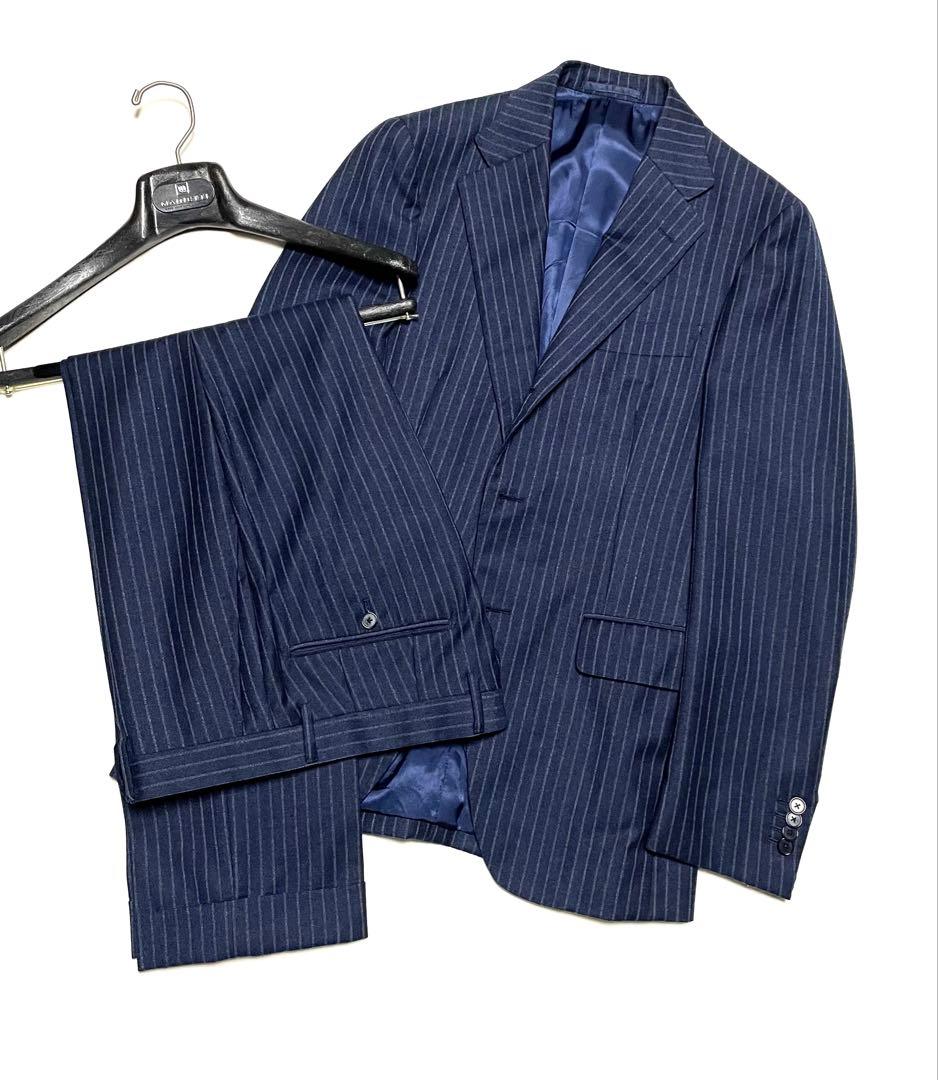 【美品】SHIPS × REDA ネイビー チョークストライプスーツ 46