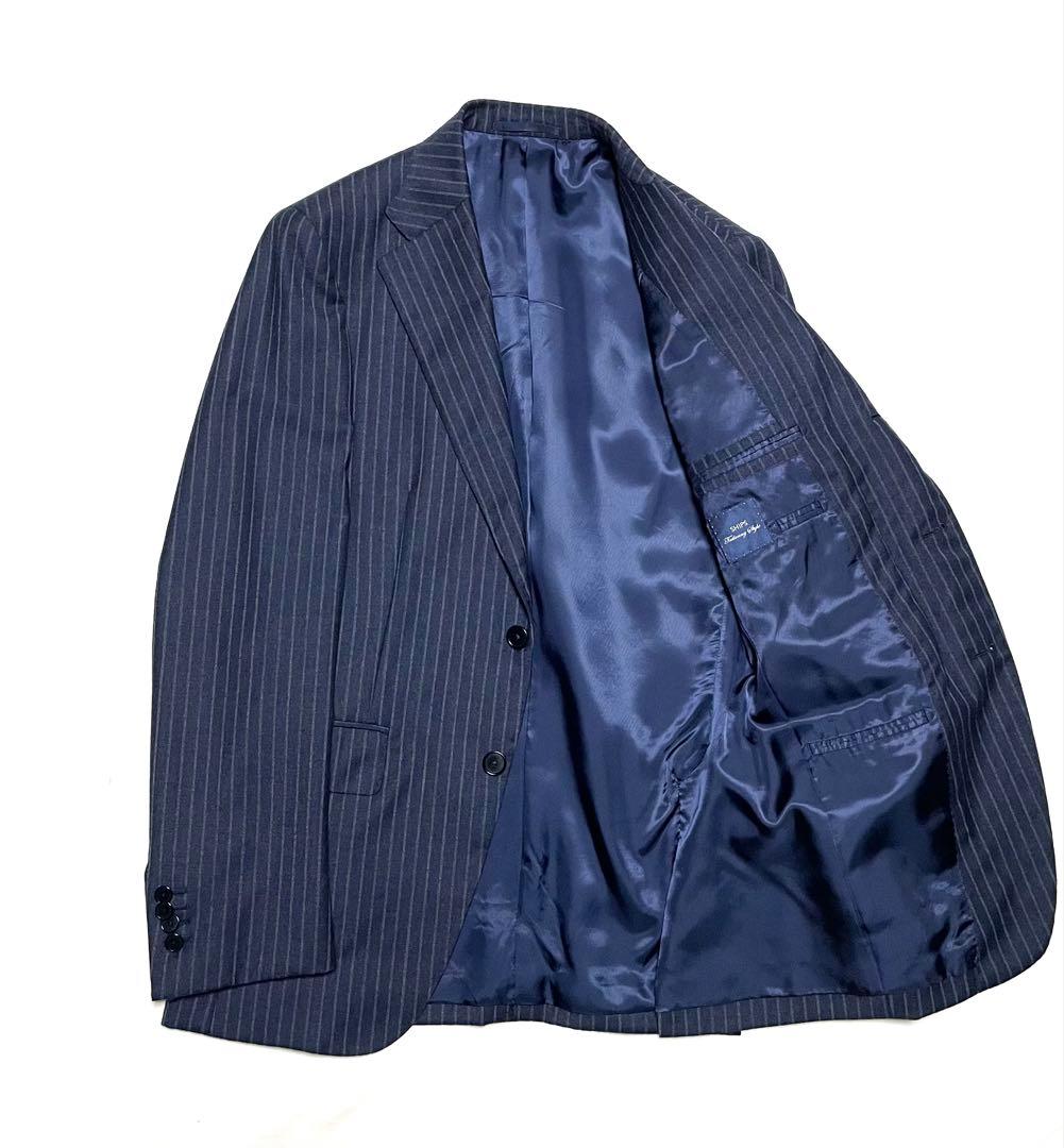 【美品】SHIPS × REDA ネイビー チョークストライプスーツ 46