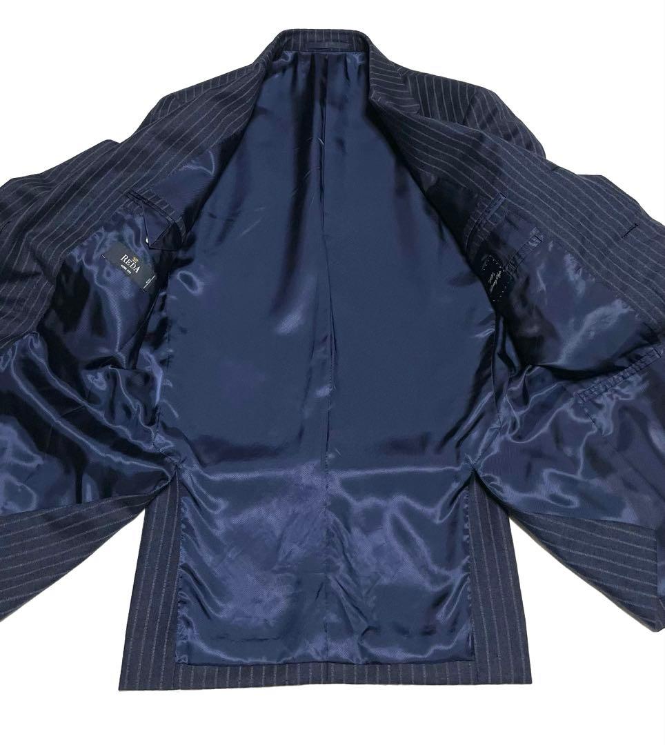 【美品】SHIPS × REDA ネイビー チョークストライプスーツ 46