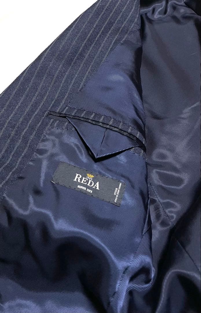 【美品】SHIPS × REDA ネイビー チョークストライプスーツ 46