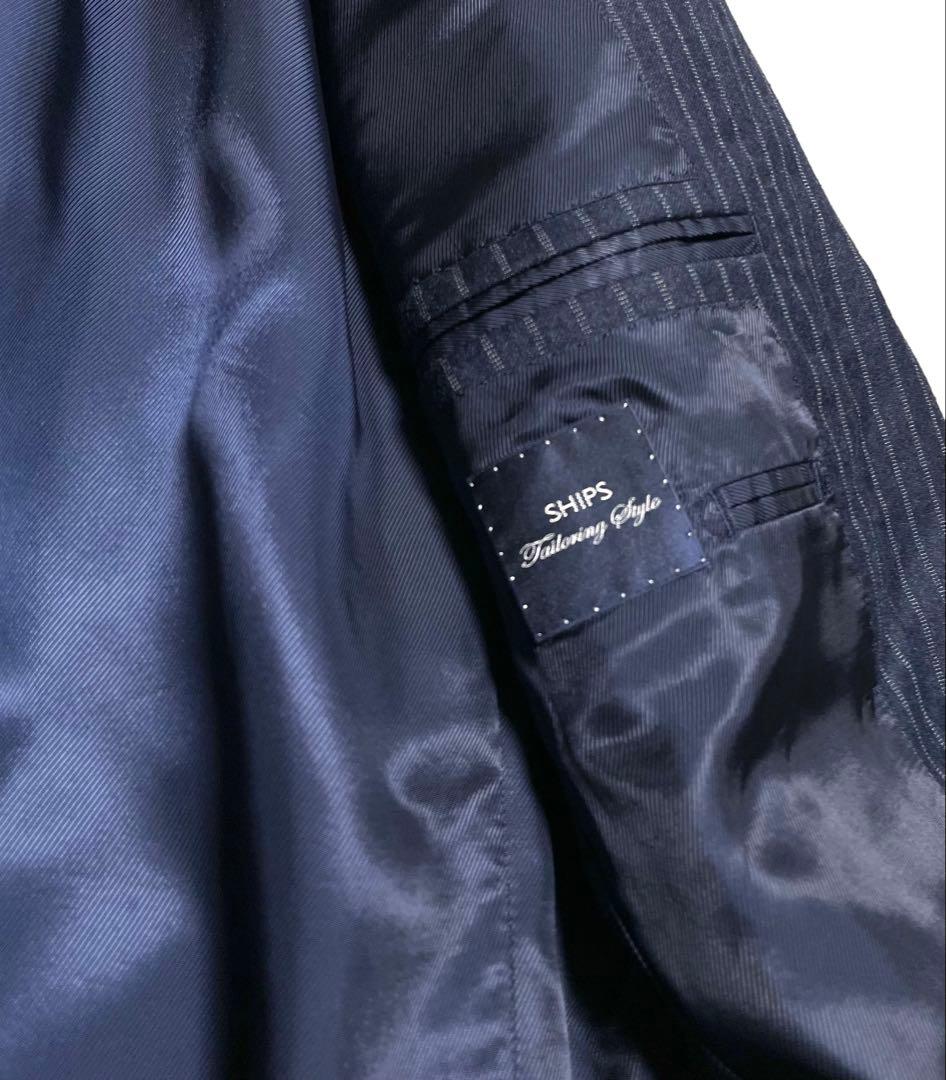 【美品】SHIPS × REDA ネイビー チョークストライプスーツ 46