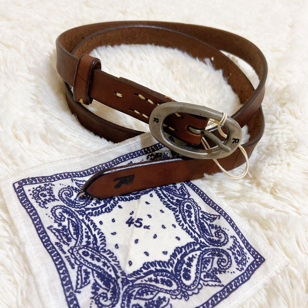 ほぼ新品　45R フォーティファイブアール レザー ベルト ブラウン ロゴ 金具