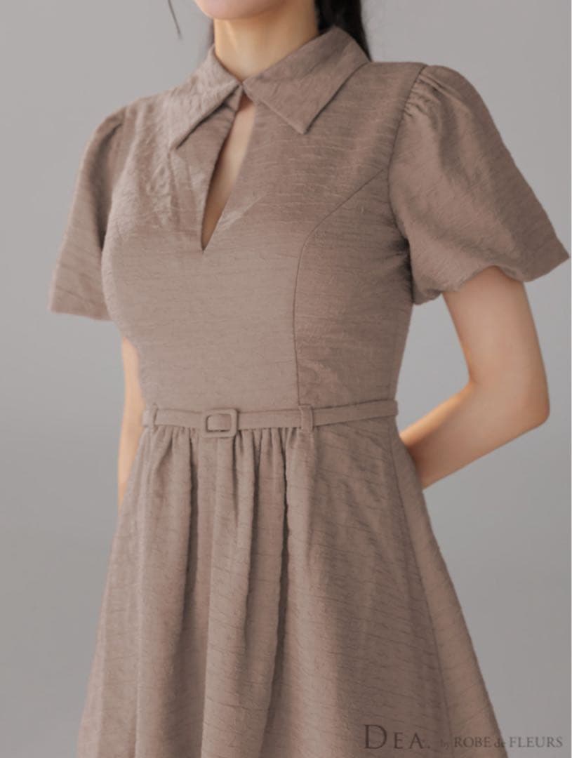 ワッフル素材クラシカル襟付きフレアミニキャバドレス