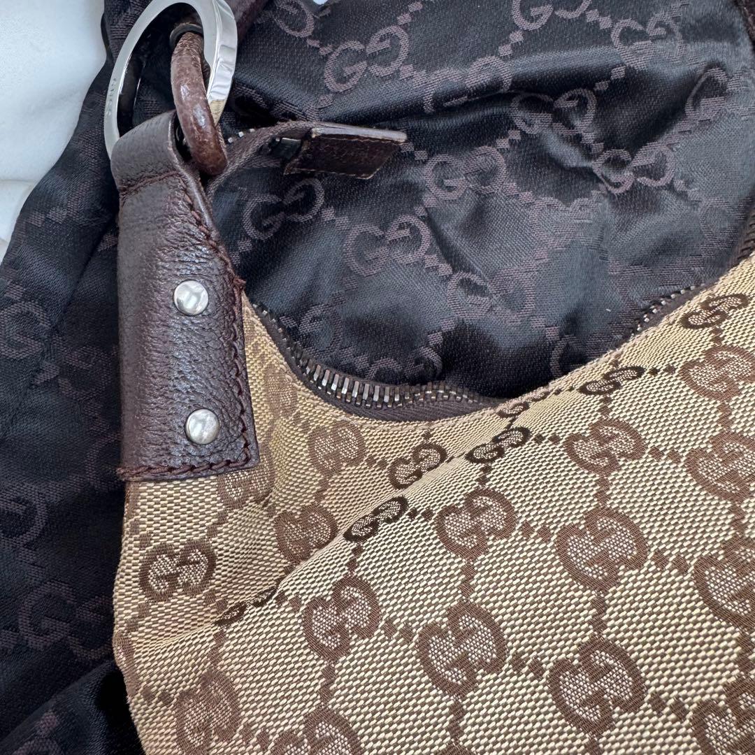 希少 グッチ ワンショルダーバッグ ハンドバッグ GGキャンバス レザー