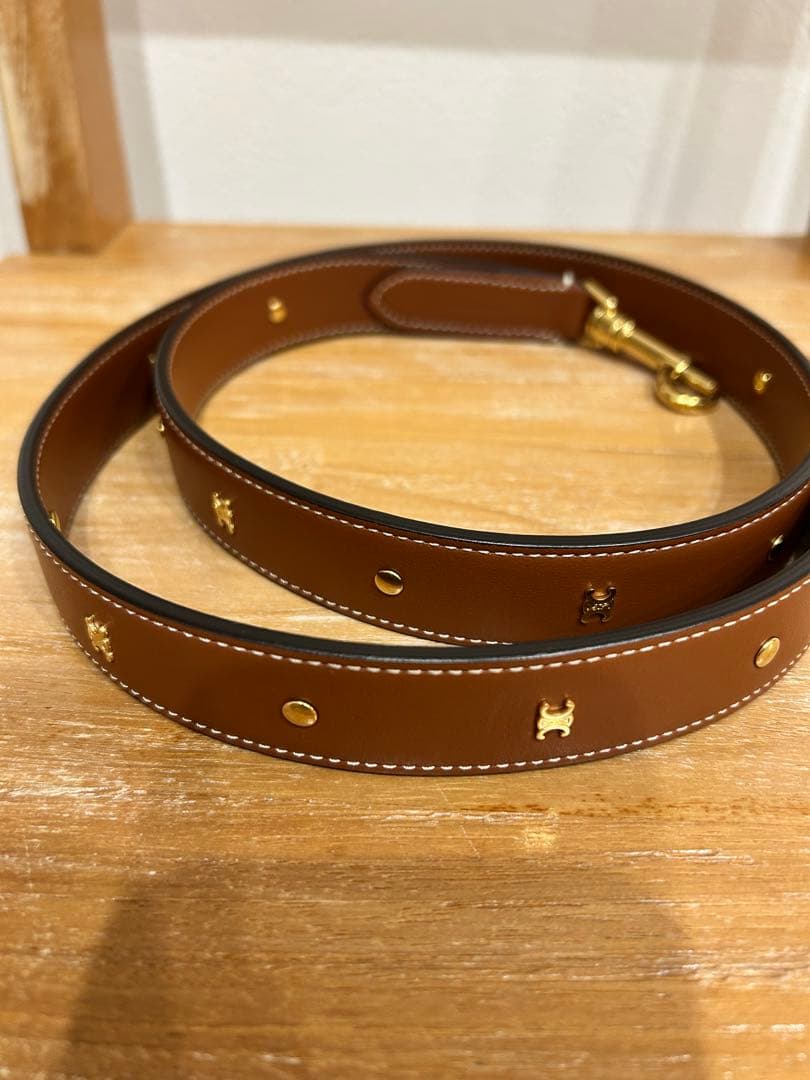 CELINE ブラウンレザーベルト ゴールド金具