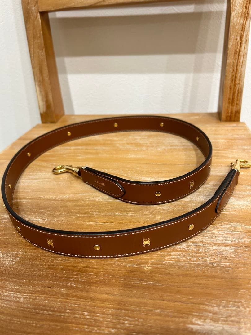 CELINE ブラウンレザーベルト ゴールド金具