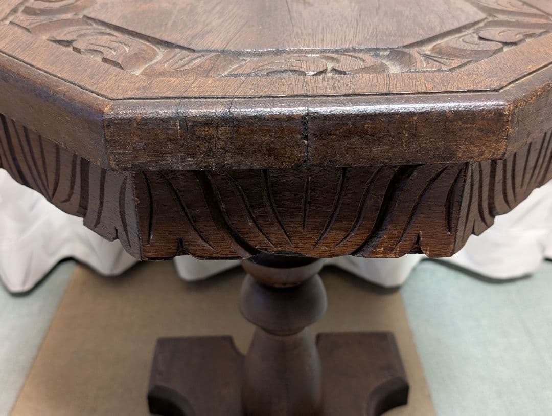 古家具　民芸家具　木製　木彫り　サイドテーブル　花台