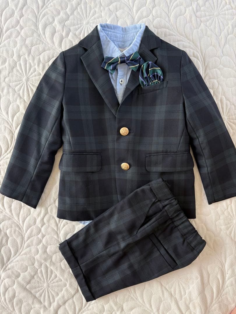グリーンレーベルリラクシング　チェック　卒園式　入園式　冠婚葬祭　スーツセット