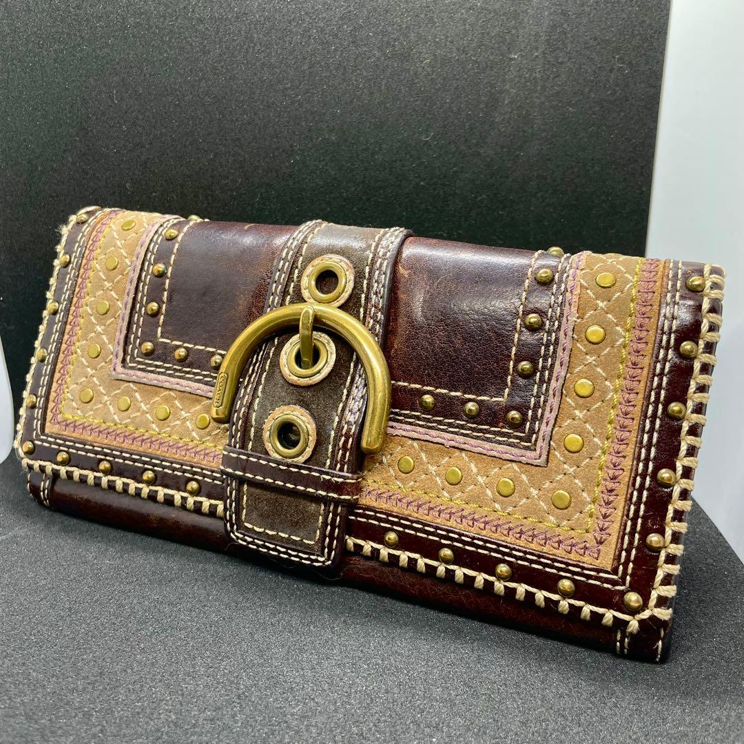 美品 コーチ ソーホー 長財布 ブラウン 折財布 ゴールド金具 SOHO