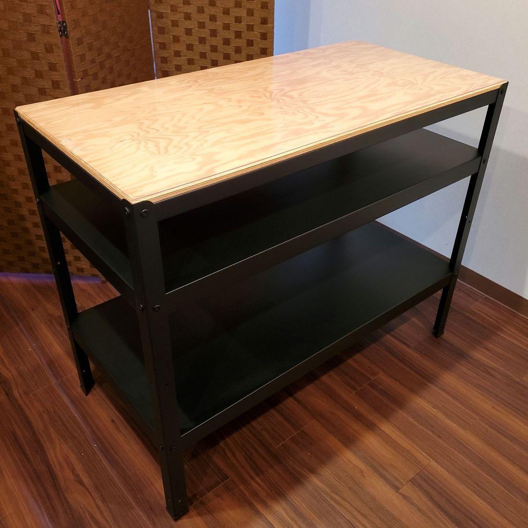 IKEA BROR ブロール 作業台 2段棚付き収納 木製天板 抗菌マット付き