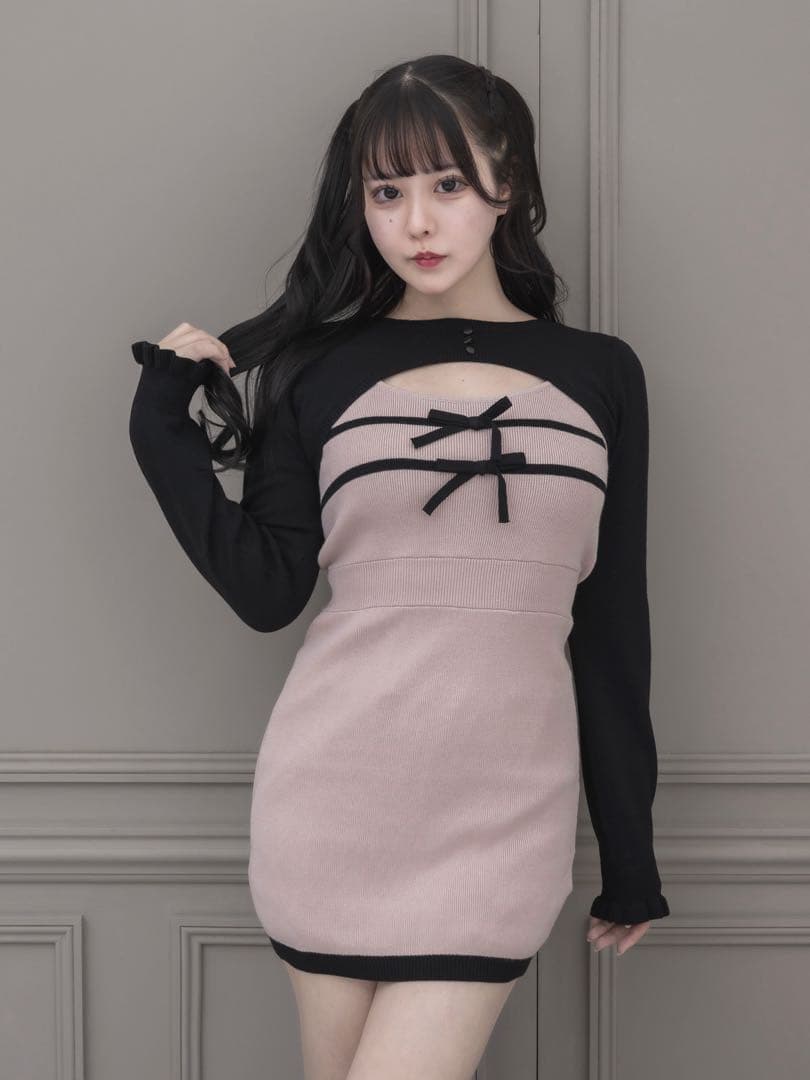 pium リボンテープレイヤードニットワンピース