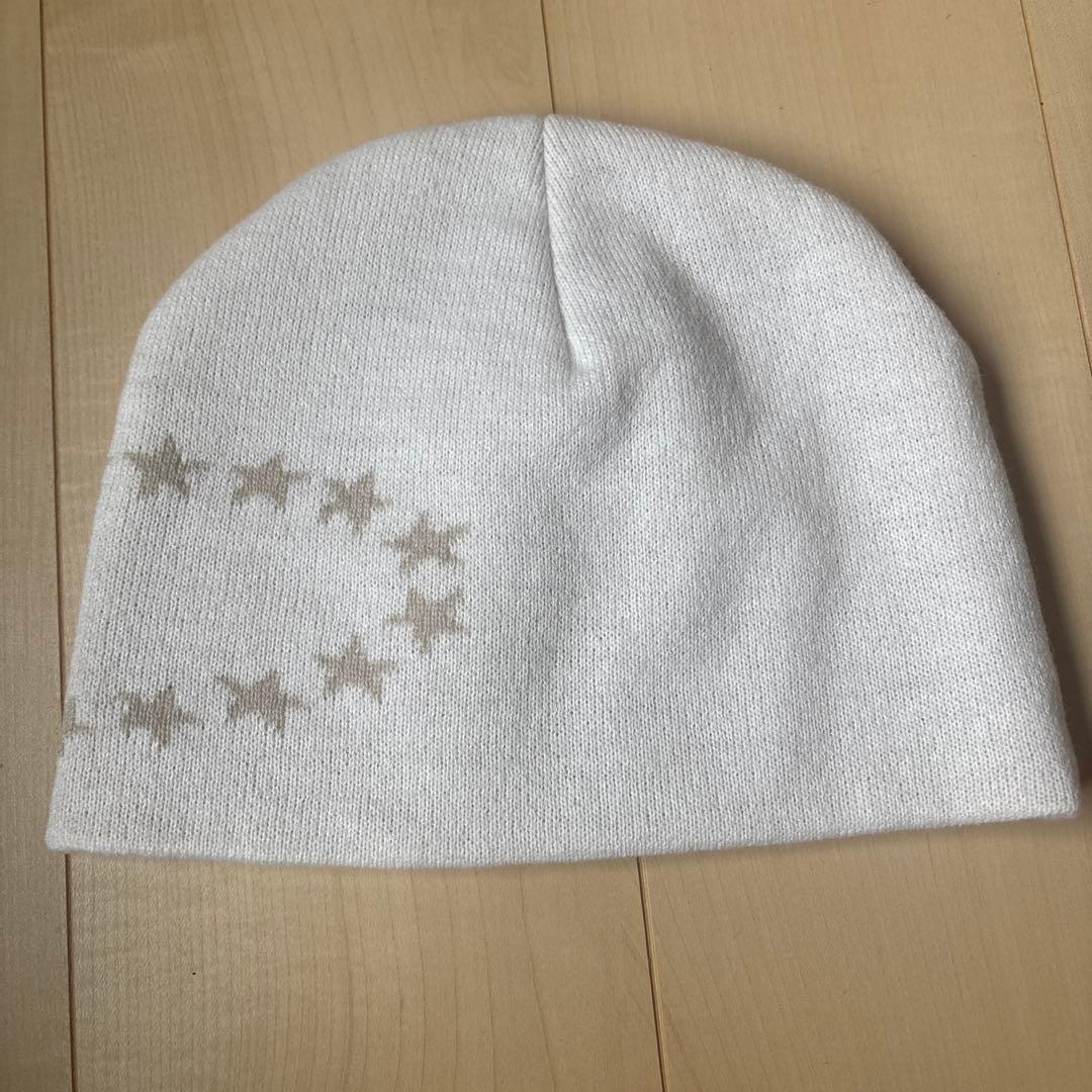 ホワイト ニット帽 星柄　AFB ビーニー