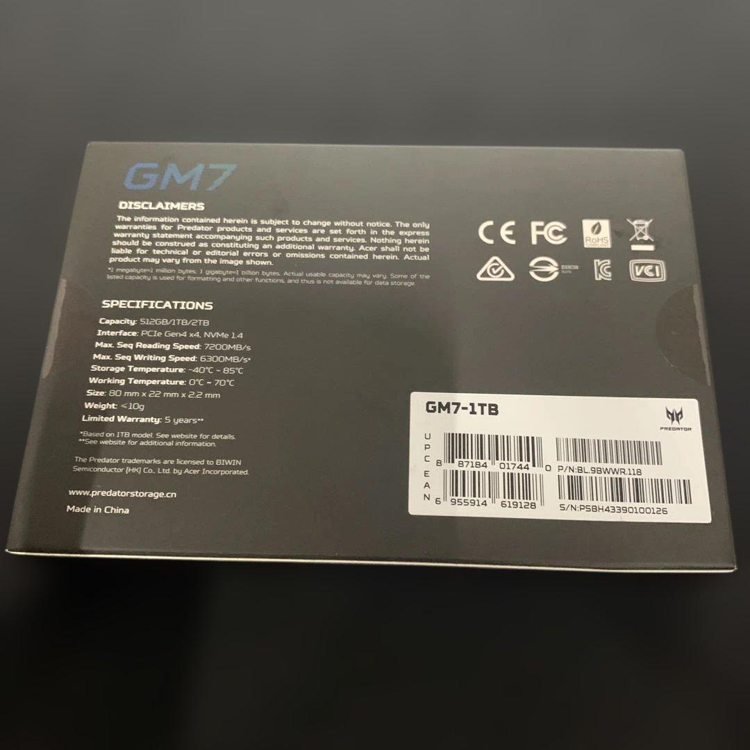 内蔵型SSD Acer Predator SSD 1TB PCIe Gen4x4 M.2