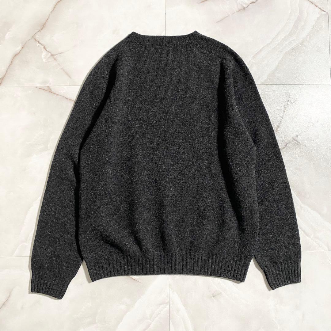 A18401 美品 ハーレーオブスコットランド シェットランドニット 濃灰42