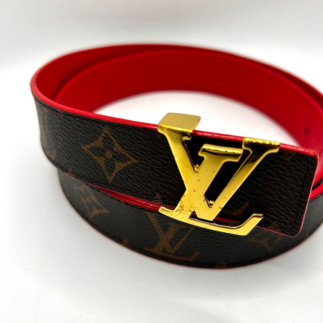 美品　LOUIS VUITTON モノグラム　LV金具　ベルト　レッド　ブラウン