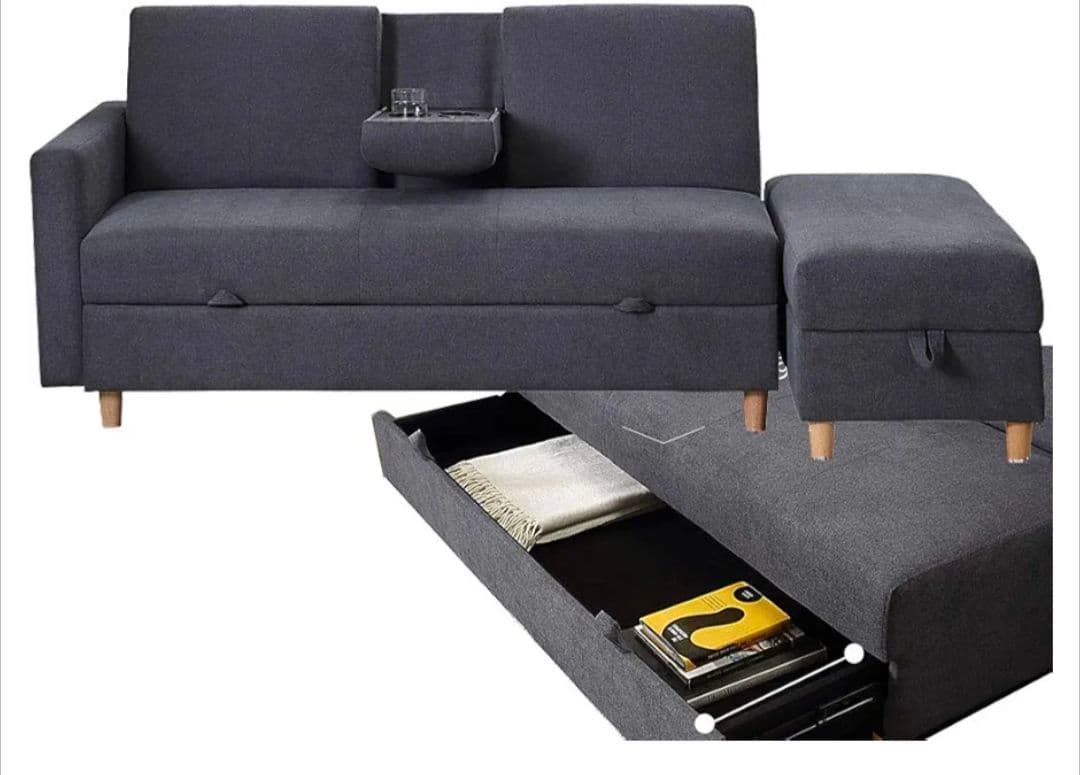 ダークグレー コーナーソファ 収納付き　送料込　週末セール中