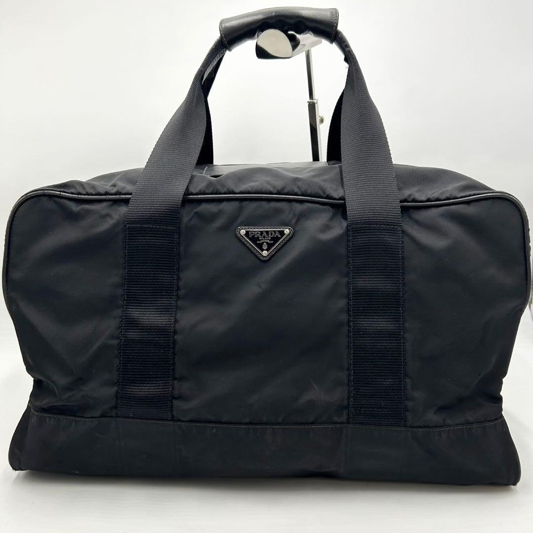 PRADA プラダ　ボストンバッグ　大容量　三角ロゴプレート　ブラック
