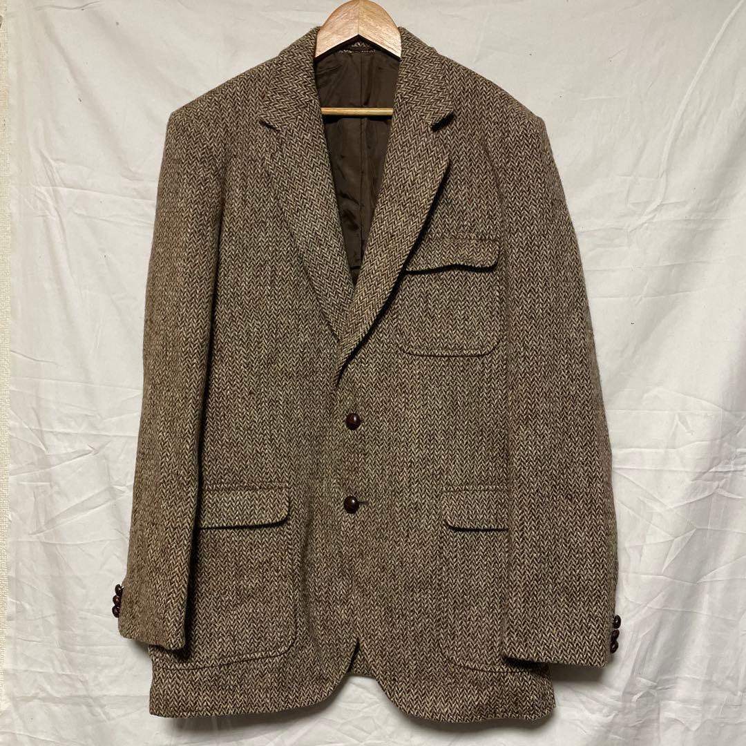 英国製【ハリスツイード】ヘリンボーンウール ハンティングジャケット トラッド古着