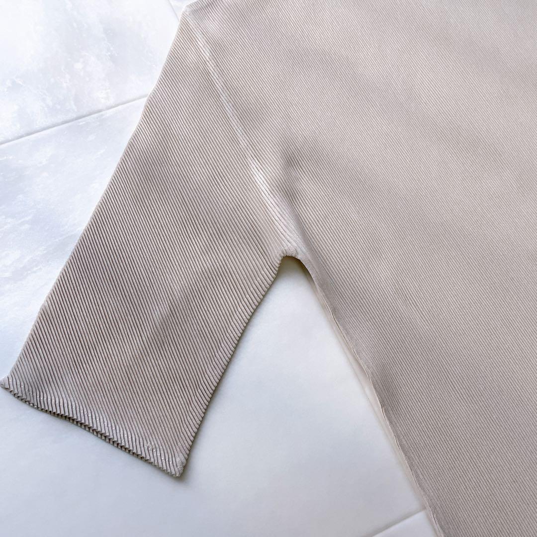 美品✨プリーツプリーズ ハイネック カットソー 半袖 洗える ベージュ サイズ3