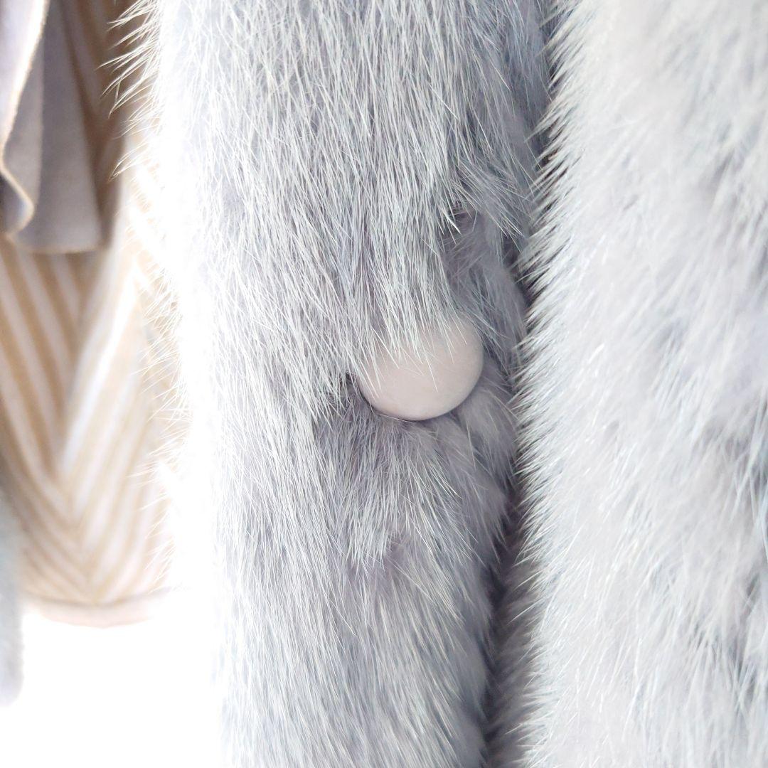 ラビット毛皮ライトブルー ヘリンボーンコートラパン外国製うさぎのハ−フコ―ト