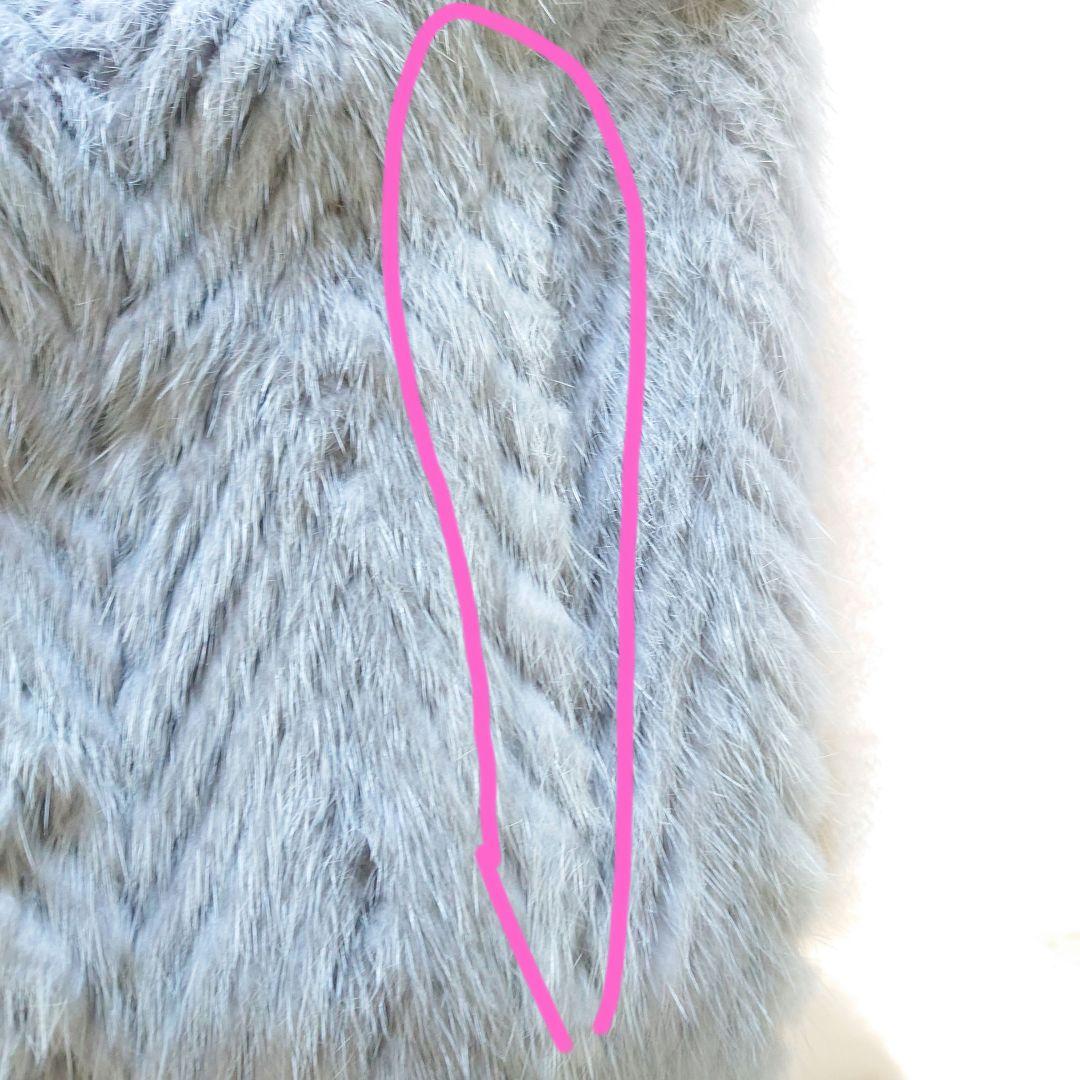 ラビット毛皮ライトブルー ヘリンボーンコートラパン外国製うさぎのハ−フコ―ト