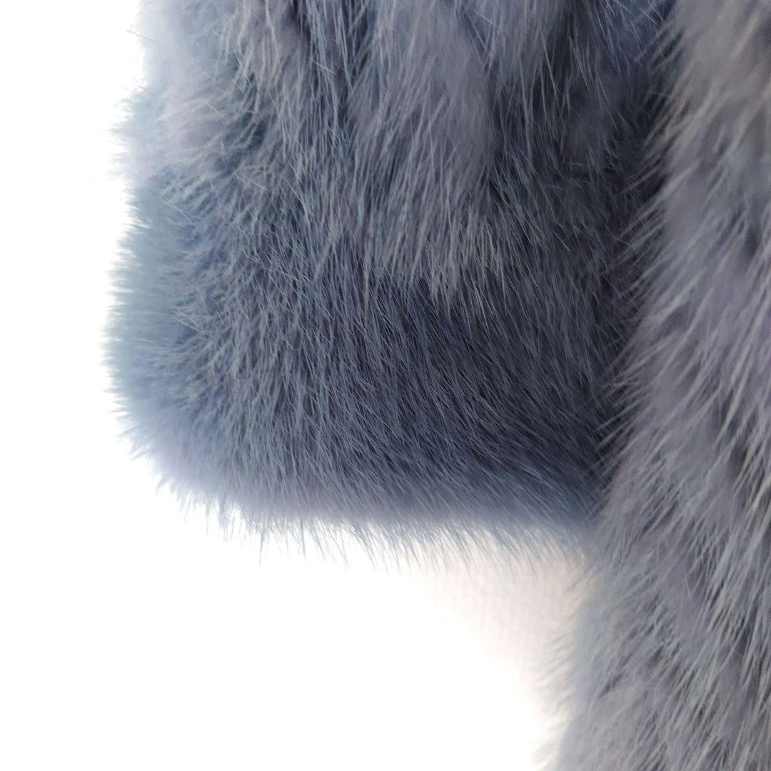 ラビット毛皮ライトブルー ヘリンボーンコートラパン外国製うさぎのハ−フコ―ト