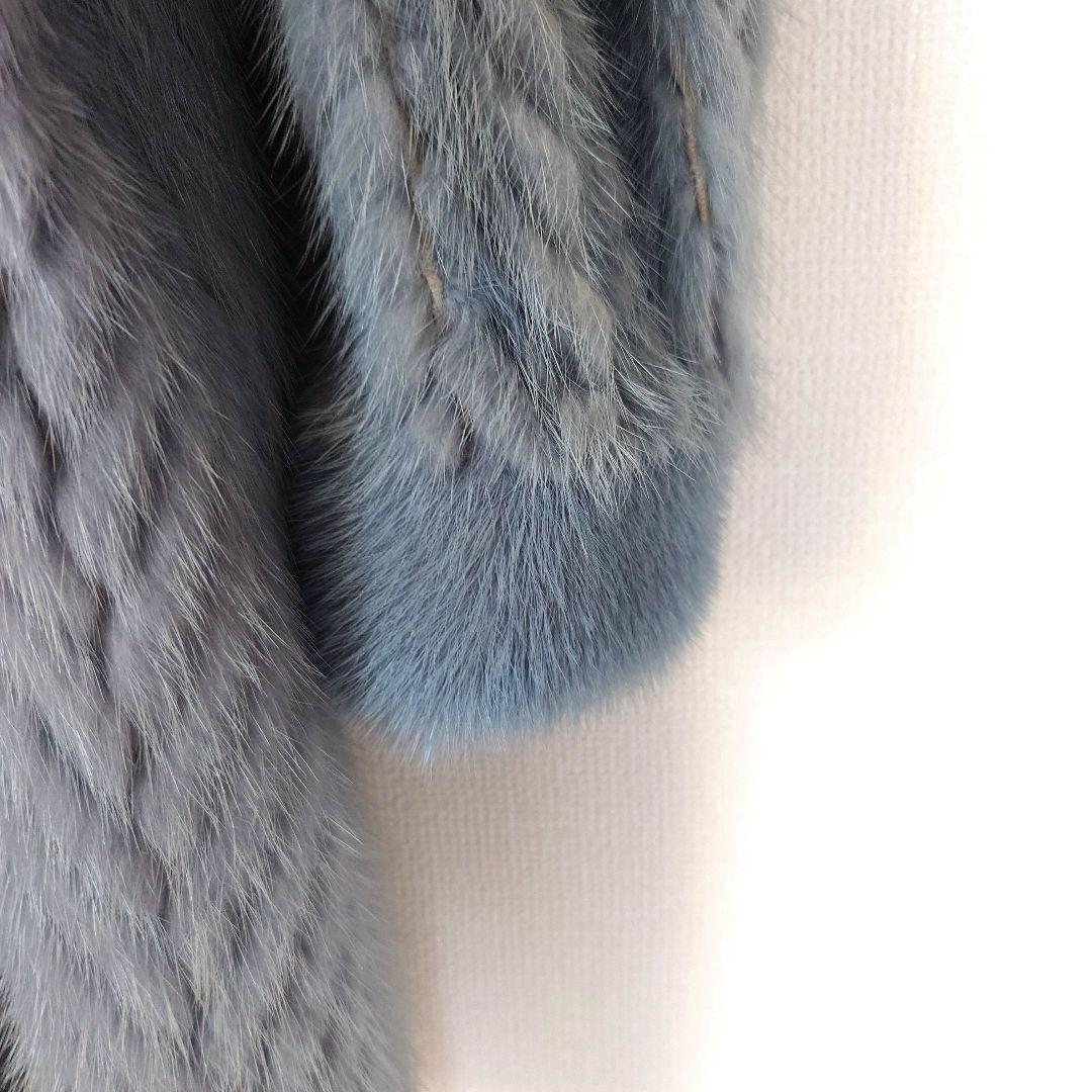 ラビット毛皮ライトブルー ヘリンボーンコートラパン外国製うさぎのハ−フコ―ト