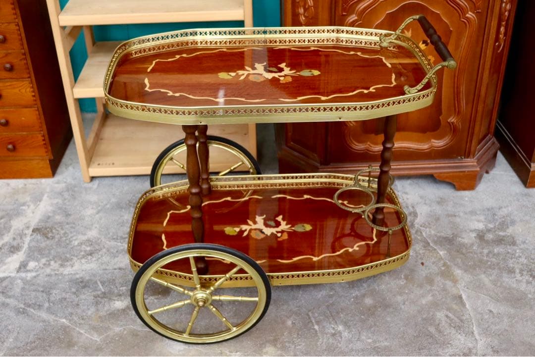 GMIK159○イタリア製 アンティーク 配膳ワゴン キッチンワゴン ワイン