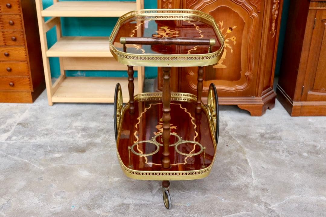 GMIK159○イタリア製 アンティーク 配膳ワゴン キッチンワゴン ワイン