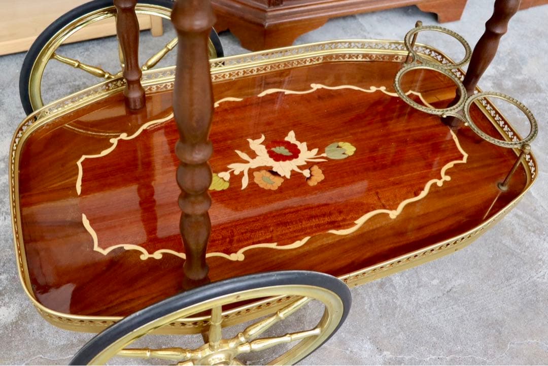 GMIK159○イタリア製 アンティーク 配膳ワゴン キッチンワゴン ワイン