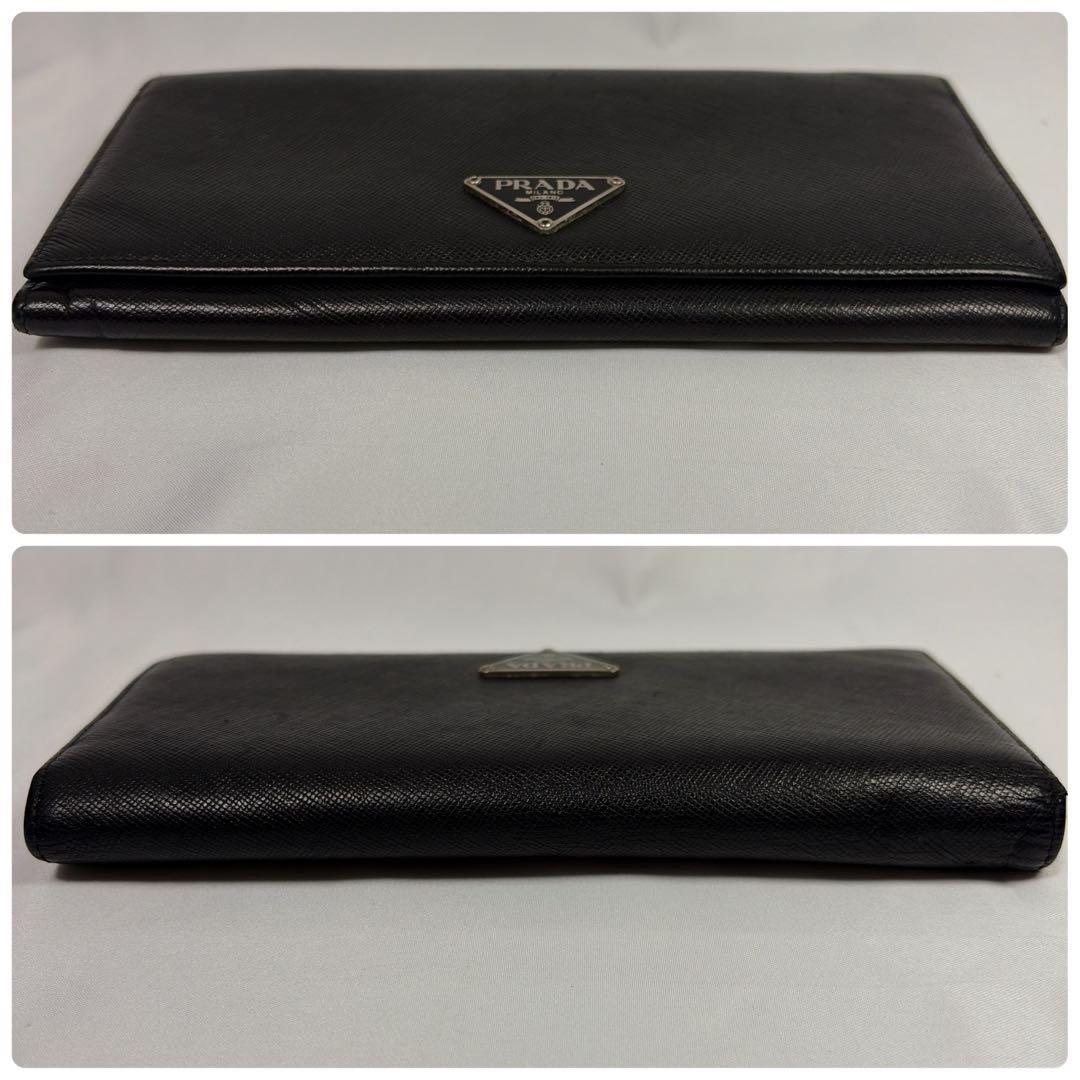 【極美品】プラダ 長財布 三角ロゴ サフィアーノ レザー 黒 Wホック