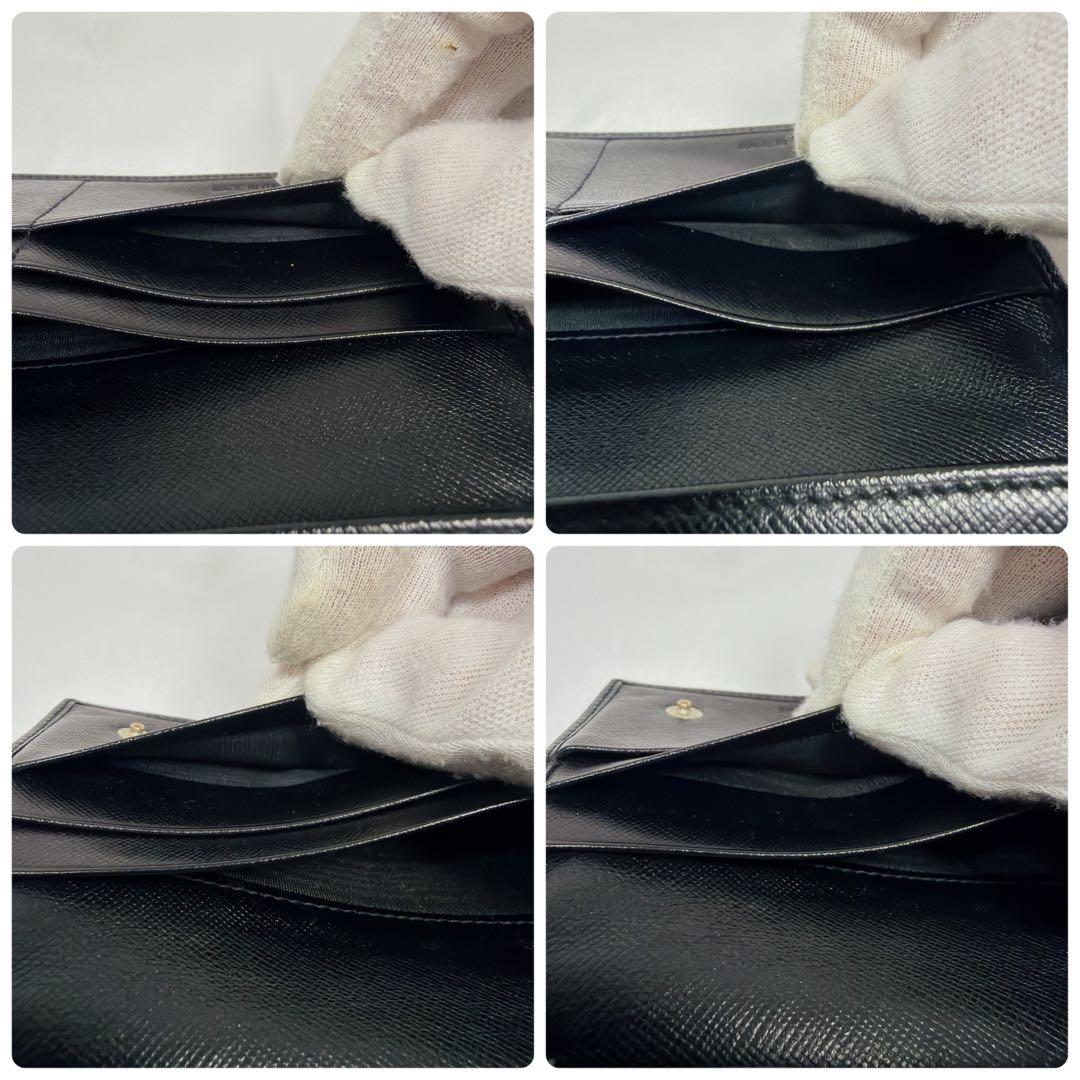 【極美品】プラダ 長財布 三角ロゴ サフィアーノ レザー 黒 Wホック