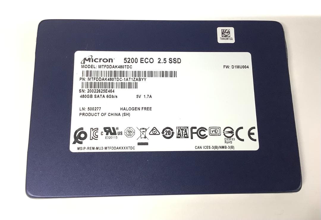 ③-WA297-Micron SATA 480GB 2.5インチ SSD 1点