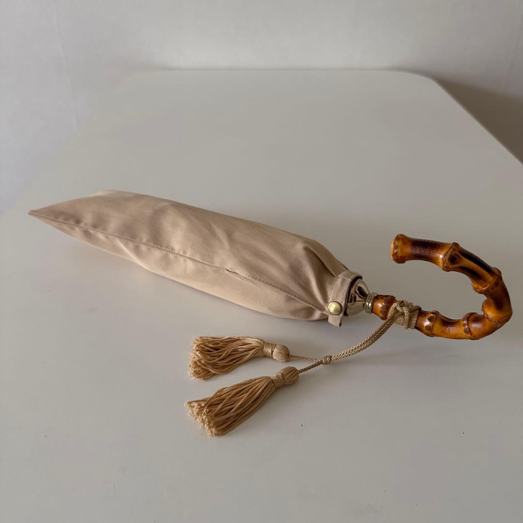 心斎橋みや竹 日傘 折りたたみ バンブーハンドル ベージュ